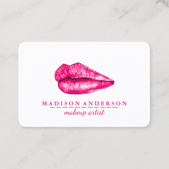 Tarjeta De Visita Moderno salón de labios rosados artista de maquill (Anverso)