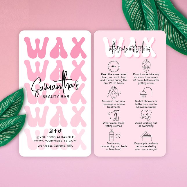 Tarjeta De Visita Moderno salón de moda retro rosado moderno Waxing  (Stand out and impress with these trendy pink aesthetic hair waxing aftercare instructions cards)