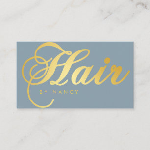Tarjeta De Visita Moderno salón de pelo guión caligrafía azul turbio
