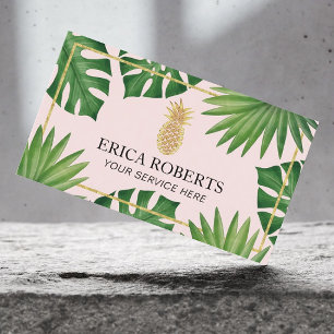Tarjeta De Visita Moderno Salón de Spa Tropical Rubor Gold Pineapple
