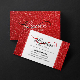 Tarjeta De Visita Moderno Salón Elegante De Purpurina Rojo Brillante