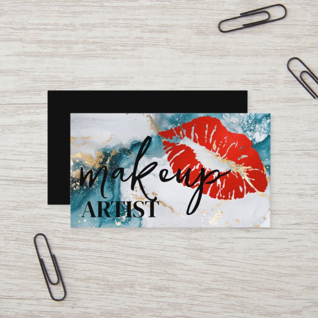 Tarjeta De Visita Moderno salón negro artista de maquillaje de labio (Anverso/Reverso In Situ)