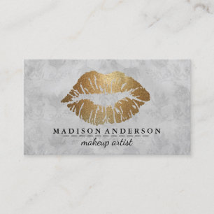 Tarjeta De Visita Moderno Salón Negro Gold Lips Maquillaje Artis Neg
