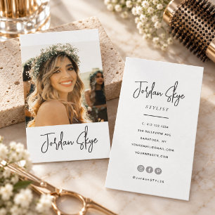 Tarjeta De Visita Moderno Script de Firma Elegante Simple Foto