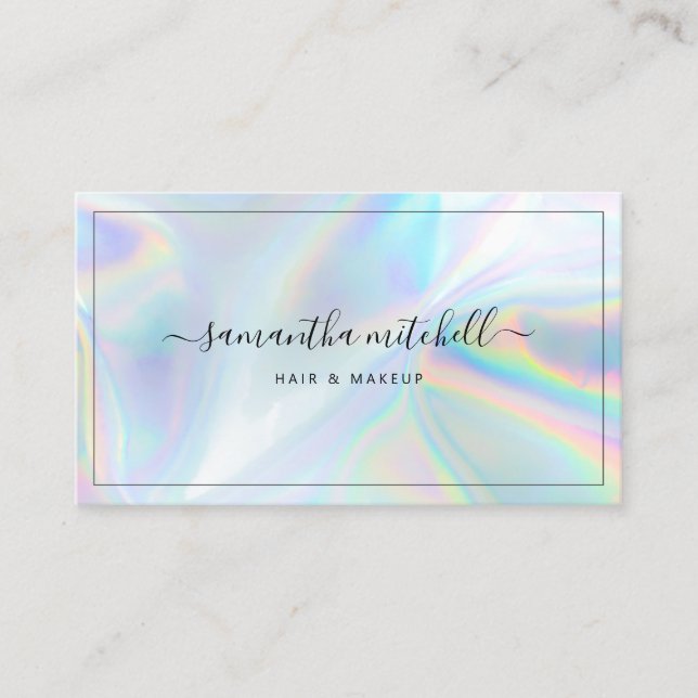 Tarjeta De Visita Moderno Script Faux Holographic Beauty Salon (Anverso)