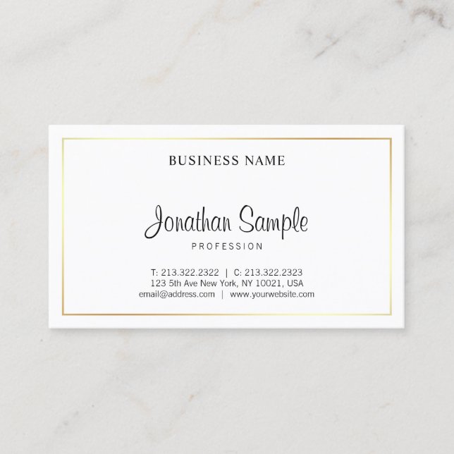 Tarjeta De Visita Moderno Script Profesional Elegante Plain Gold Lux (Anverso)