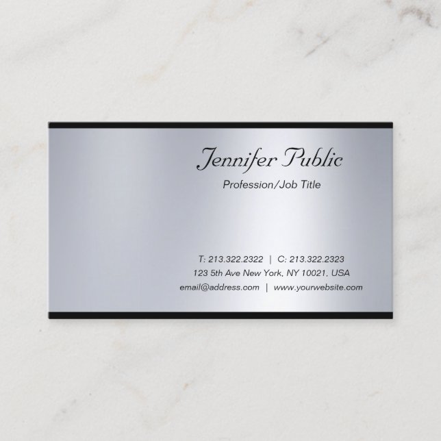 Tarjeta De Visita Moderno Script Silver Luxury Profesional Graceful (Anverso)