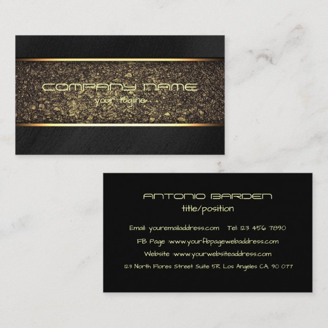 Tarjeta De Visita Moderno Sencillo Brillo Metálico Oro Y Negro (Anverso / Reverso)