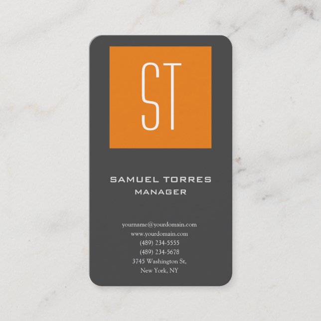 Tarjeta De Visita Moderno sencillo simple creativo monograma naranja (Anverso)