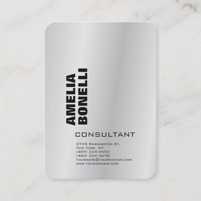 Tarjeta De Visita Moderno Silver Gray Negrita Profesional Minimalist (Anverso)
