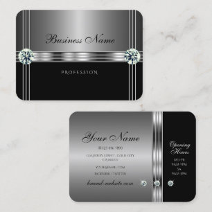 Tarjeta De Visita Moderno Silver y Black Faux Diamonds Profesional