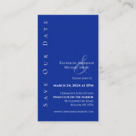 Tarjeta De Visita Moderno, simple azul y blanco-Guardar la fecha-