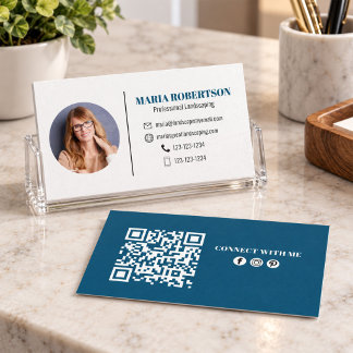 Tarjeta De Visita Moderno Simple Minimalista Código QR Azul de Redes