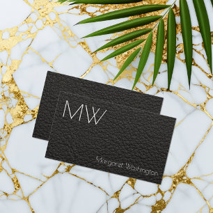 Tarjeta De Visita Moderno Simple Profesional Cuero Negro Minimalista