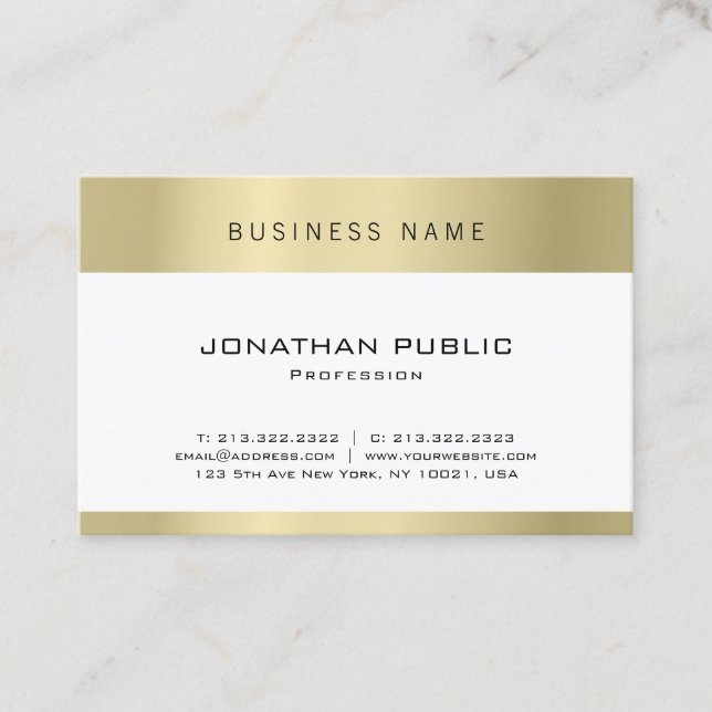 Tarjeta De Visita Moderno Sleek Gold Elegant Plain Profesional (Anverso)