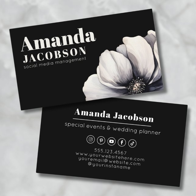 Tarjeta De Visita Moderno Social Media Black Elegant Profesional (Modern Social Media Black Elegant Professional Business Card)