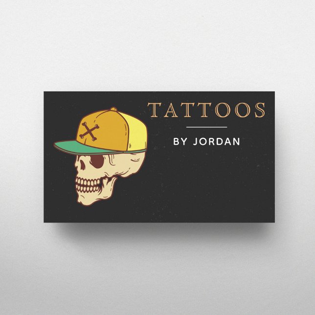 Tarjeta De Visita Moderno Tattoo Master Artist Shop Funky Skull Bone (Subido por el creador)