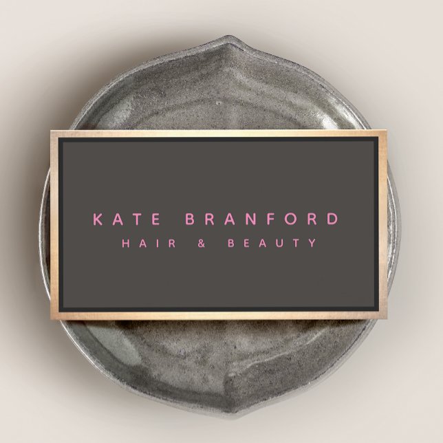Tarjeta De Visita Moderno Taupe Gray Gold Border Profesional (Subido por el creador)