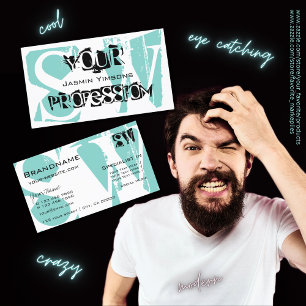 Tarjeta De Visita Moderno Teal Blanco y Negro con Iniciales Elegante
