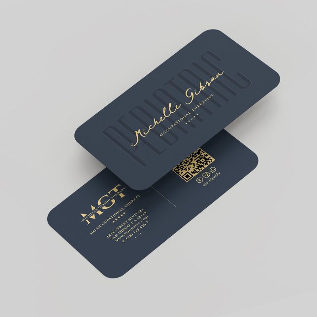 Tarjeta De Visita Moderno Terapia Pediátrica Monograma Elegante Azul (Modern Monogram Pediatric Therapist Elegant Blue Business Card
)