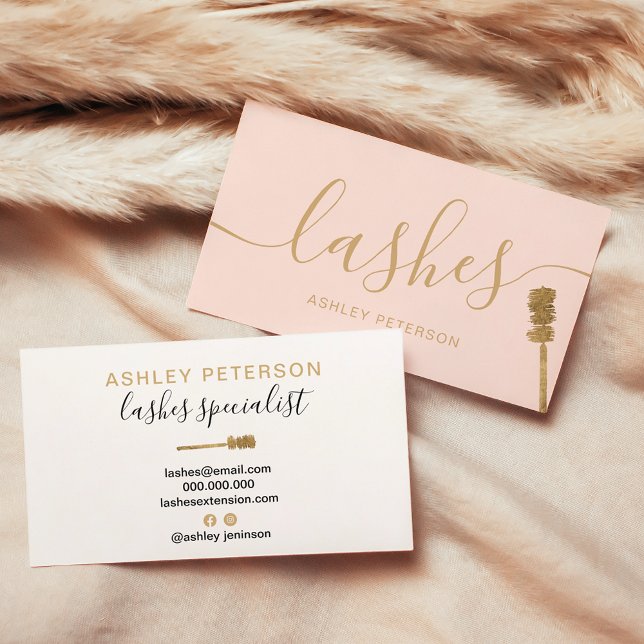 Tarjeta De Visita Moderno trendy chispas doradas chiringuitos ruidos (Modern trendy girly gold lashes brush blush pink business card)