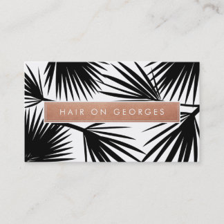 Tarjeta De Visita MODERNO TROPICAL PALM LEAF logo de moda oro rosa