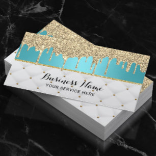Tarjeta De Visita Moderno Turquesa Faux Gold Purpurina Drin Luxury