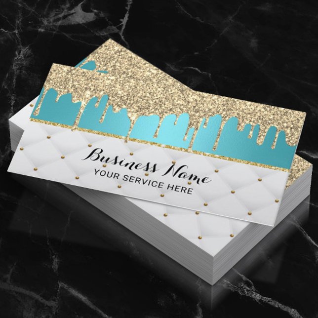 Tarjeta De Visita Moderno Turquesa Faux Gold Purpurina Drin Luxury (Subido por el creador)