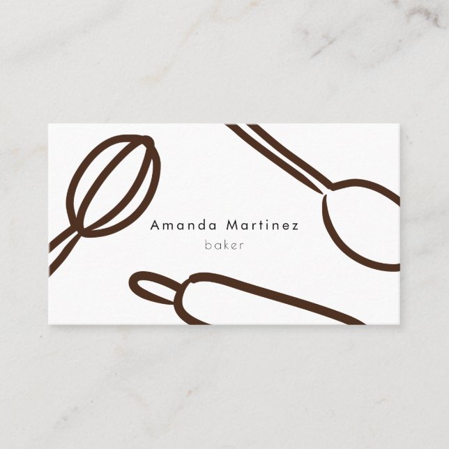 Tarjeta De Visita Moderno utensilios de cocina Panadera en blanco y  (Anverso)