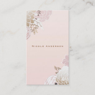 Tarjeta De Visita Moderno Vintage Rosa y Dorado Floral Elegante Chic