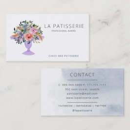 Tarjeta De Visita Moderno Watercolor Floral Cake Stand Bakery Chef
