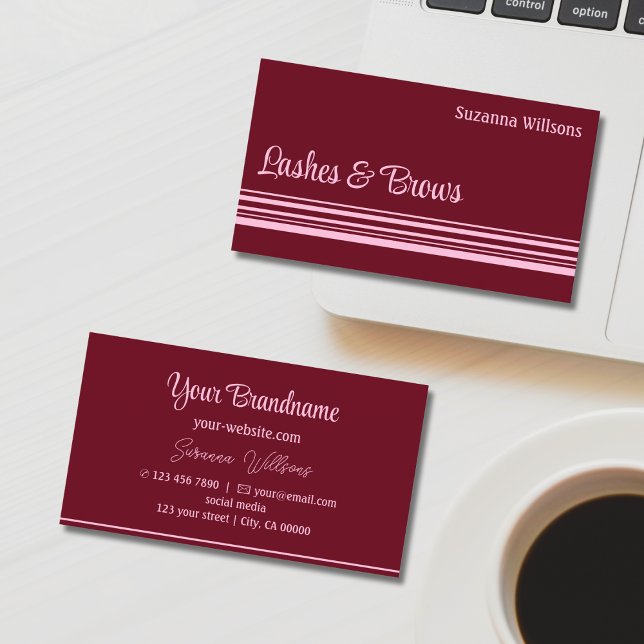 Tarjeta De Visita Moderno Wine Red Pink Stripes Profesional Elegante (Subido por el creador)