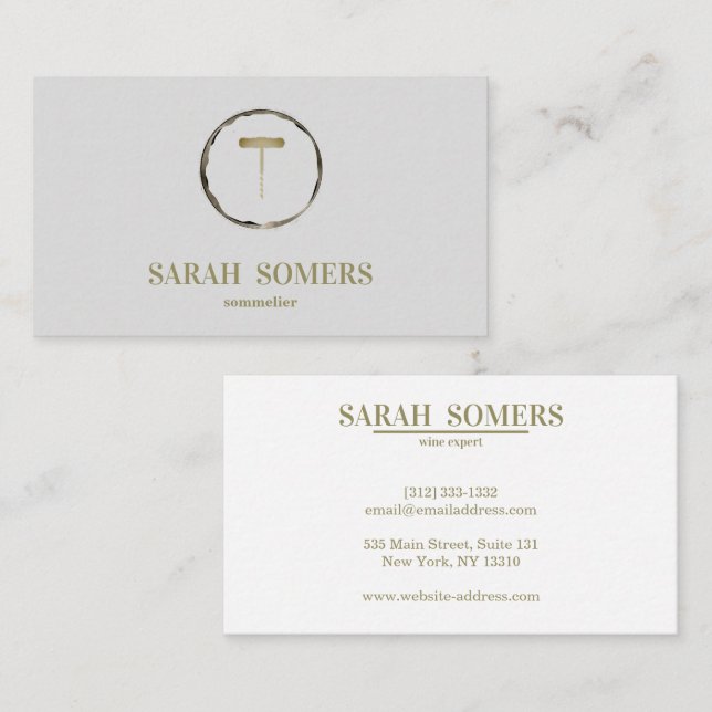 Tarjeta De Visita Moderno Wine Stain Corkbolt Sommelier Bartender (Anverso / Reverso)