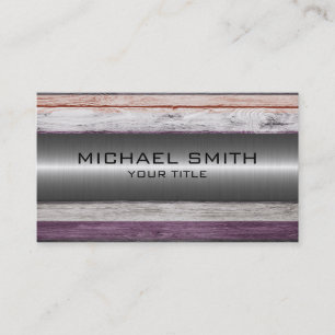 Tarjeta De Visita Moderno Wood Look Silver Stainless Steel