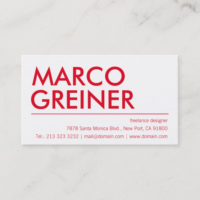 Tarjeta De Visita Moderno y claro con rojo (Anverso)