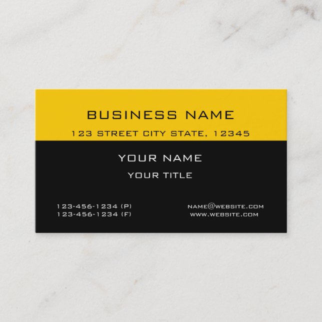Tarjeta De Visita Moderno y clásico profesional Yellow Black Busines (Anverso)