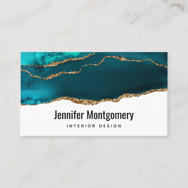 Tarjeta De Visita Moderno y elegante Agate Verde azulado y de oro so (Anverso)
