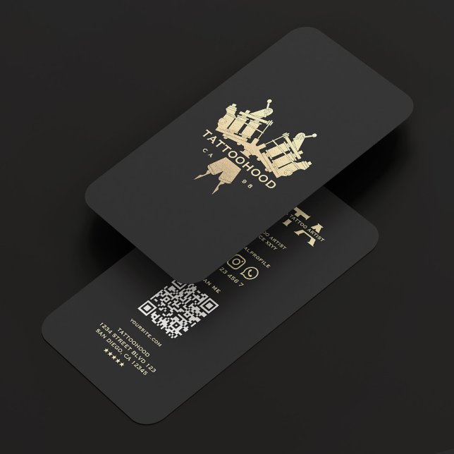 Tarjeta De Visita Moderno y elegante artista de tatuajes Monograma d (Modern Elegant Tattoo Artist Black Gold Monogram Business Card
)