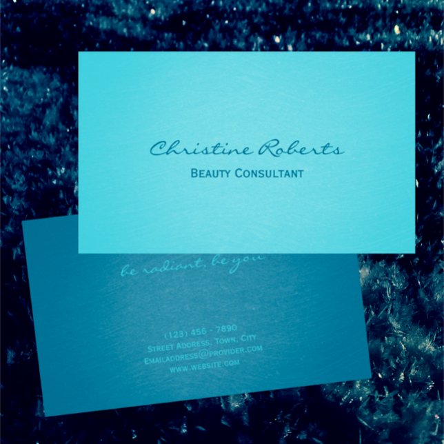 Tarjeta De Visita Moderno y elegante Asesor de Belleza Verde azulada (Add your name and details to this elegant textured teal turquoise beauty business card cool soothing)