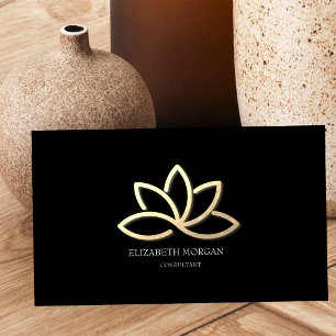 Tarjeta De Visita Moderno y elegante Black Gold Lotus