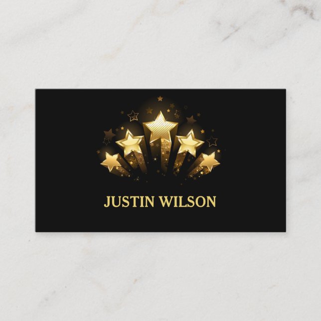 Tarjeta De Visita Moderno y elegante Black Gold Stars profesional (Anverso)
