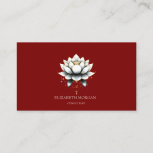 Tarjeta De Visita Moderno y elegante blanco Lotus Red