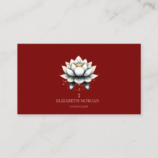 Tarjeta De Visita Moderno y elegante blanco Lotus Red (Anverso)