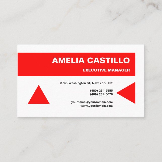 Tarjeta De Visita Moderno y elegante blanco rojo contemporáneo (Anverso)