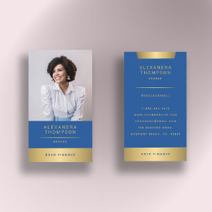 Tarjeta De Visita Moderno y elegante Blue Gold CEO Professional Phot