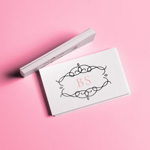 Tarjeta De Visita Moderno y elegante Boho Black Frame Monograma