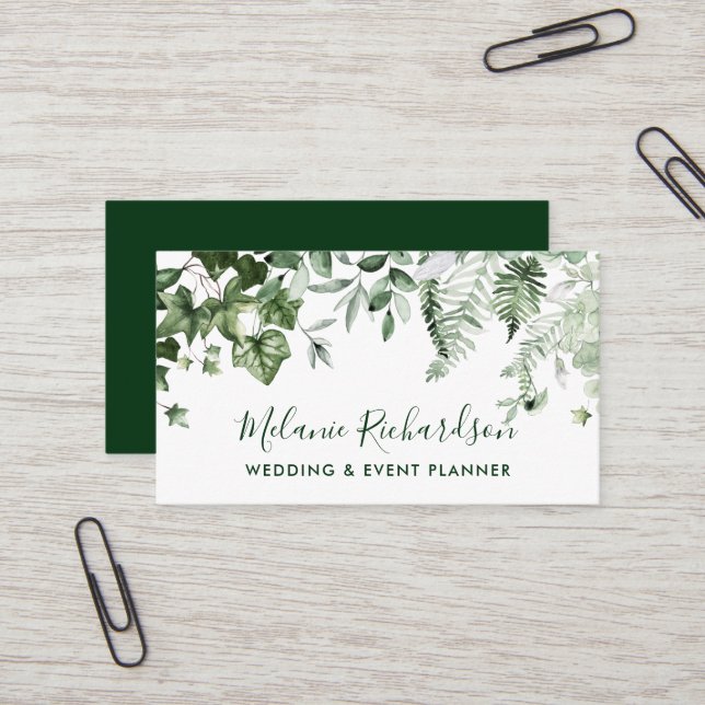 Tarjeta De Visita Moderno y elegante botánico marfil sage Fern Green (Anverso/Reverso In Situ)