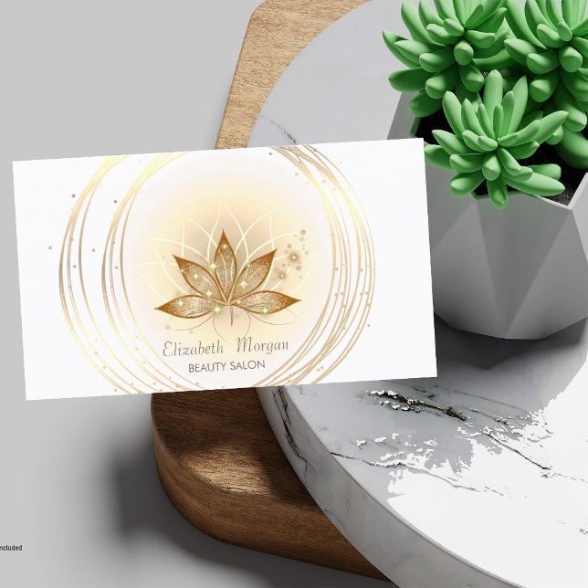 Tarjeta De Visita Moderno y elegante Círculos de Oro Lotus Sparkle (Subido por el creador)