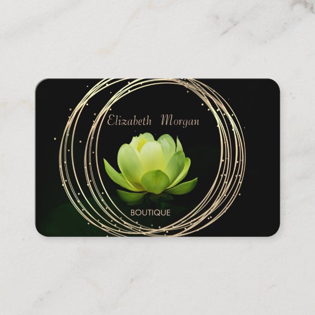Tarjeta De Visita Moderno y elegante Círculos Dorados Green Lotus (Anverso)