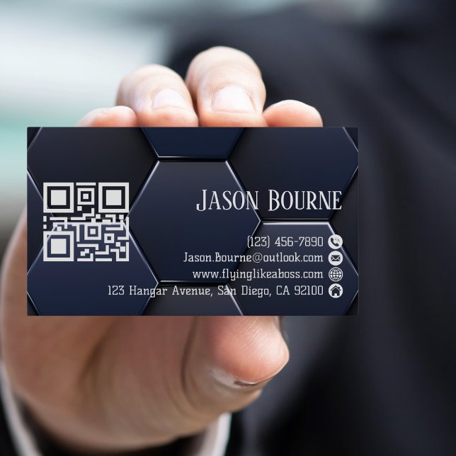 Tarjeta De Visita Moderno y elegante código QR azul blanco, profesio (Subido por el creador)